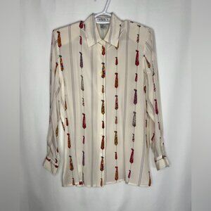 C.NV.RS.T..N 100% Silk Button up Long Sleeve Shirt SizeP/S Neckties Figure Beige